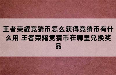 王者荣耀竞猜币怎么获得竞猜币有什么用 王者荣耀竞猜币在哪里兑换奖品